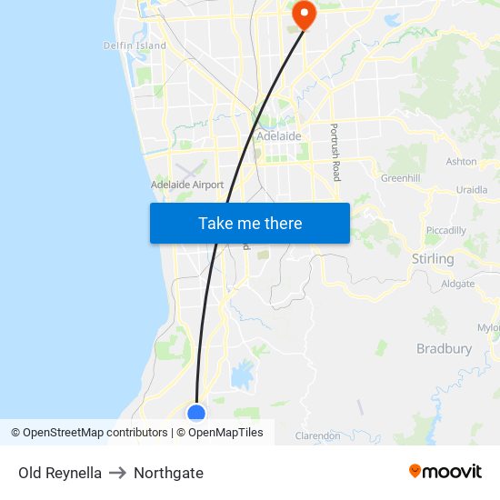 Old Reynella to Northgate map