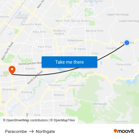 Paracombe to Northgate map