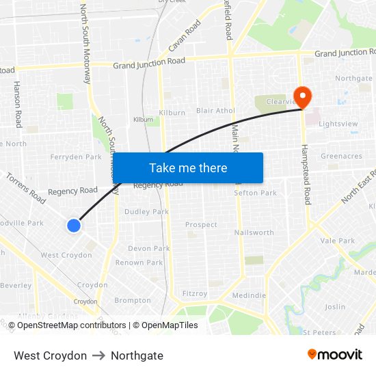 West Croydon to Northgate map