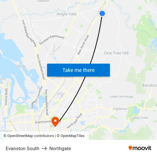 Evanston South to Northgate map