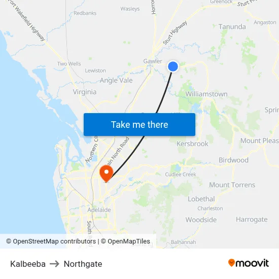 Kalbeeba to Northgate map
