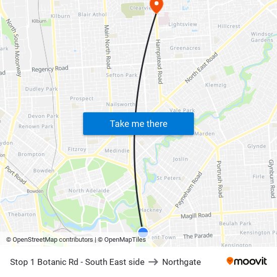 Stop 1 Botanic Rd - South East side to Northgate map