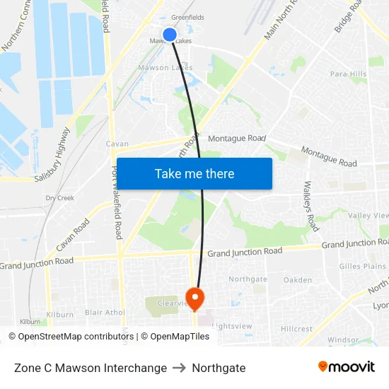 Zone C Mawson Interchange to Northgate map