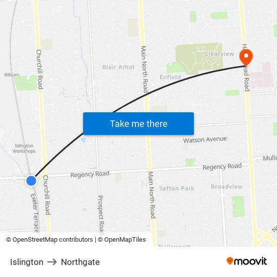 Islington to Northgate map