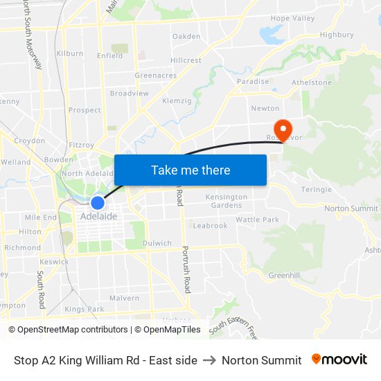 Stop A2 King William Rd - East side to Norton Summit map