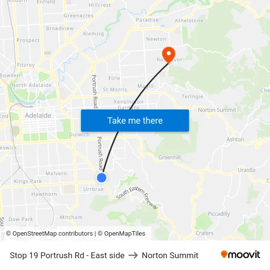 Stop 19 Portrush Rd - East side to Norton Summit map