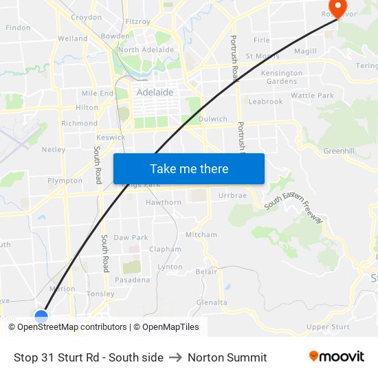 Stop 31 Sturt Rd - South side to Norton Summit map