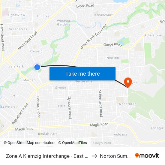 Zone A Klemzig Interchange - East side to Norton Summit map