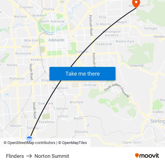 Flinders to Norton Summit map