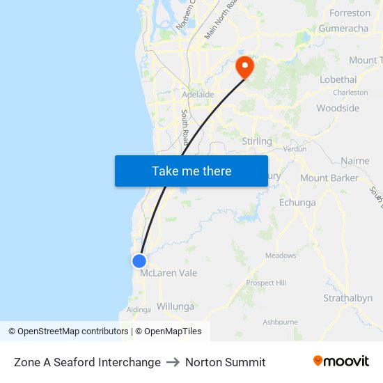 Zone A Seaford Interchange to Norton Summit map