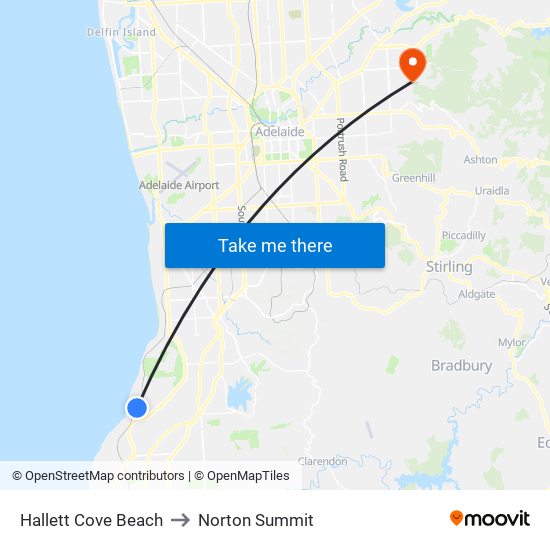 Hallett Cove Beach to Norton Summit map