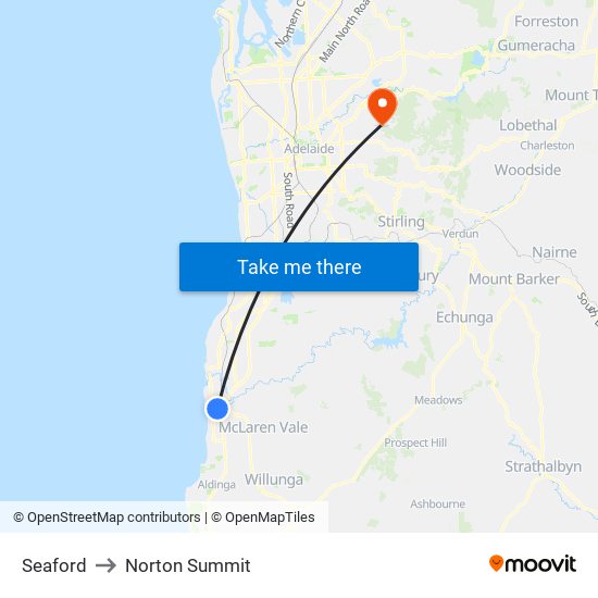 Seaford to Norton Summit map