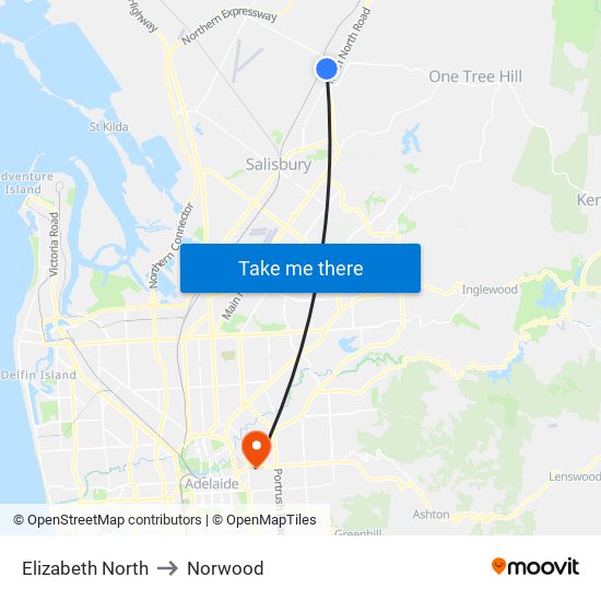 Elizabeth North to Norwood map