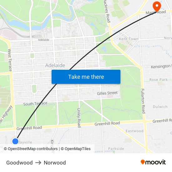Goodwood to Norwood map
