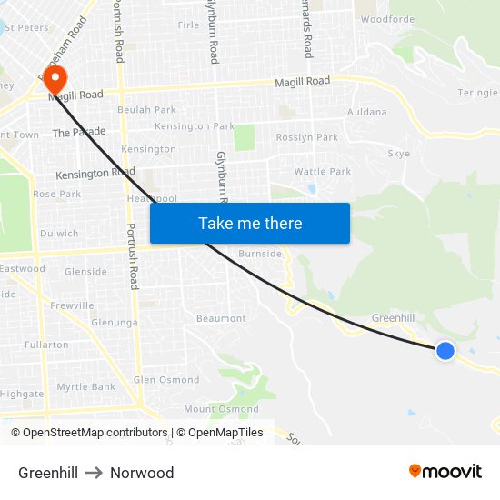 Greenhill to Norwood map