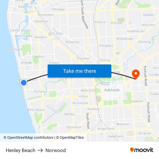 Henley Beach to Norwood map