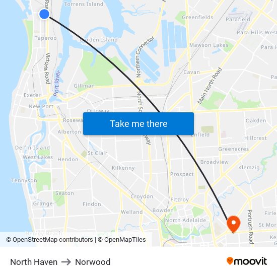 North Haven to Norwood map