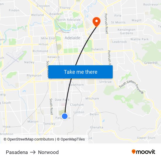 Pasadena to Norwood map