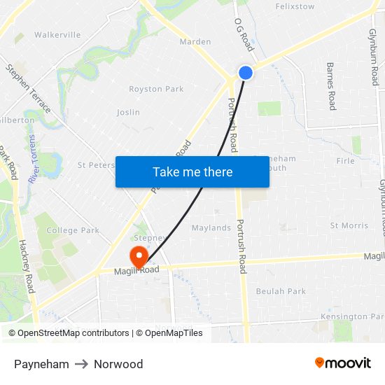 Payneham to Norwood map