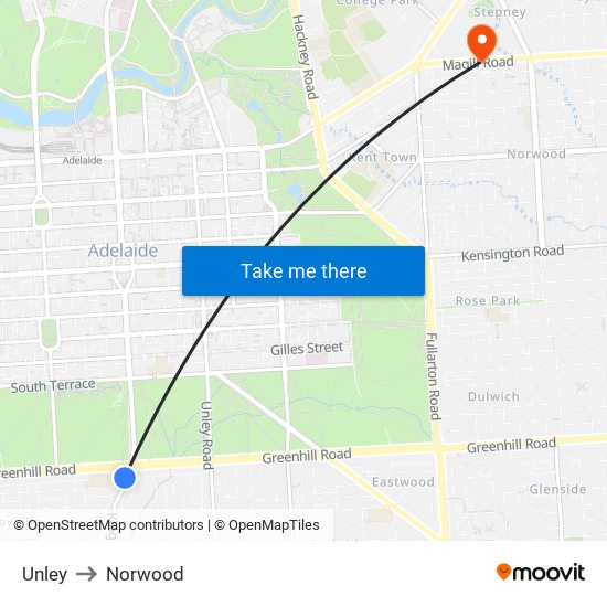 Unley to Norwood map