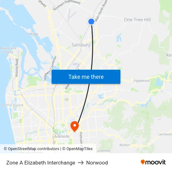 Zone A Elizabeth Interchange to Norwood map
