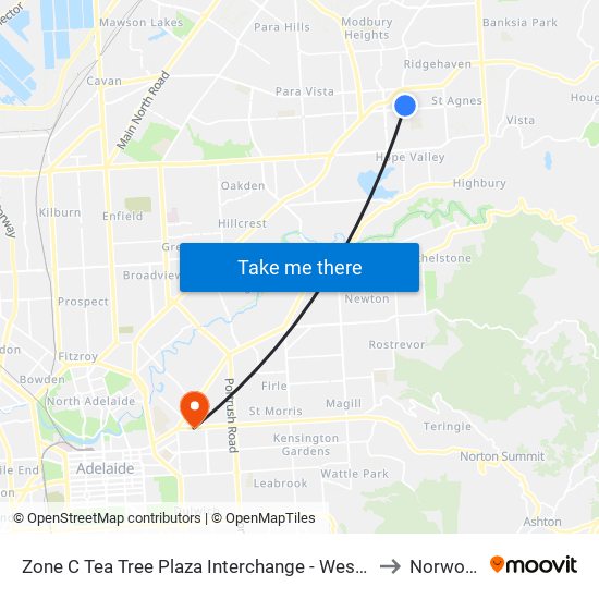 Zone C Tea Tree Plaza Interchange - West side to Norwood map