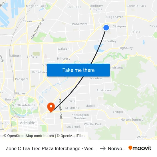 Zone C Tea Tree Plaza Interchange - West side to Norwood map