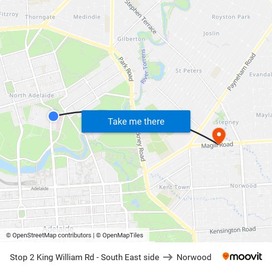 Stop 2 King William Rd - South East side to Norwood map