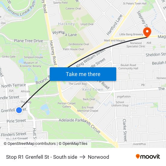 Stop R1 Grenfell St - South side to Norwood map