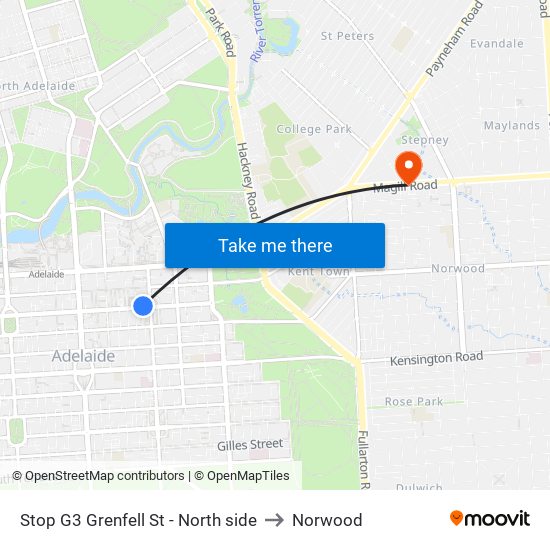 Stop G3 Grenfell St - North side to Norwood map