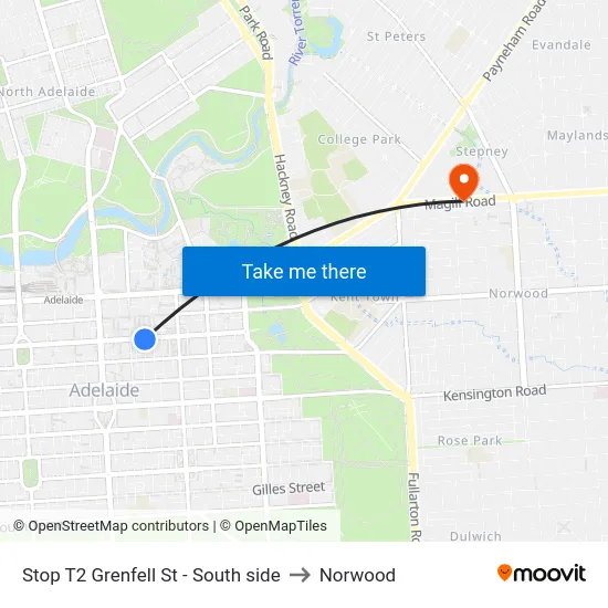 Stop T2 Grenfell St - South side to Norwood map