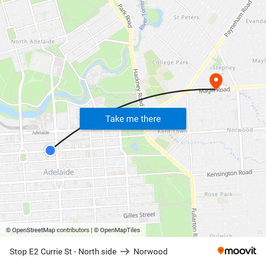 Stop E2 Currie St - North side to Norwood map