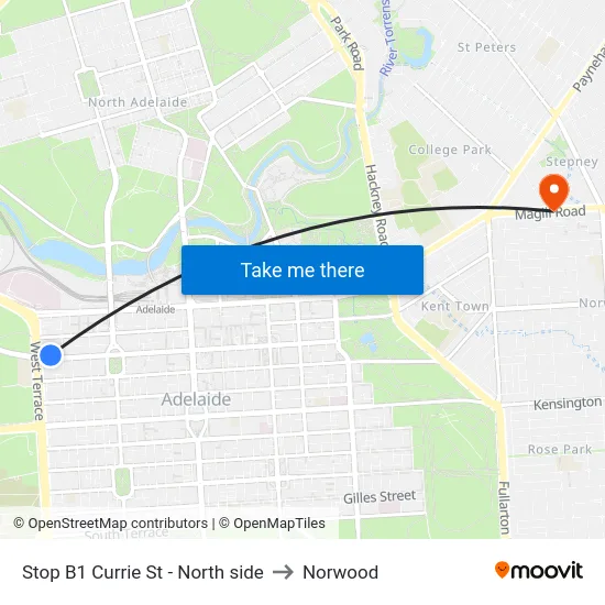 Stop B1 Currie St - North side to Norwood map