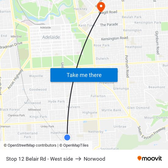 Stop 12 Belair Rd - West side to Norwood map