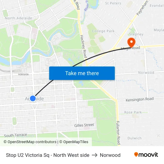 Stop U2 Victoria Sq - North West side to Norwood map