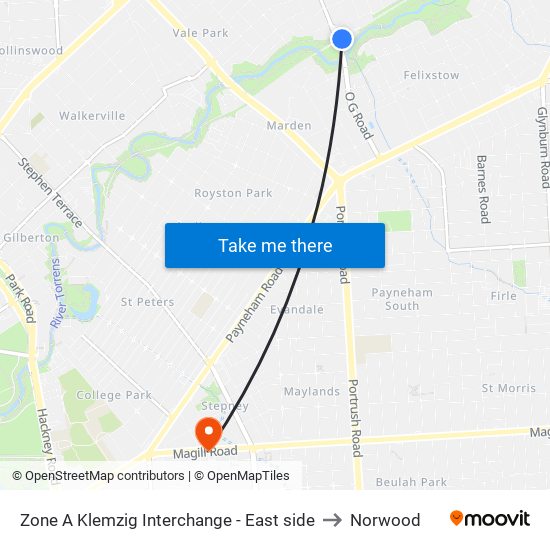 Zone A Klemzig Interchange - East side to Norwood map