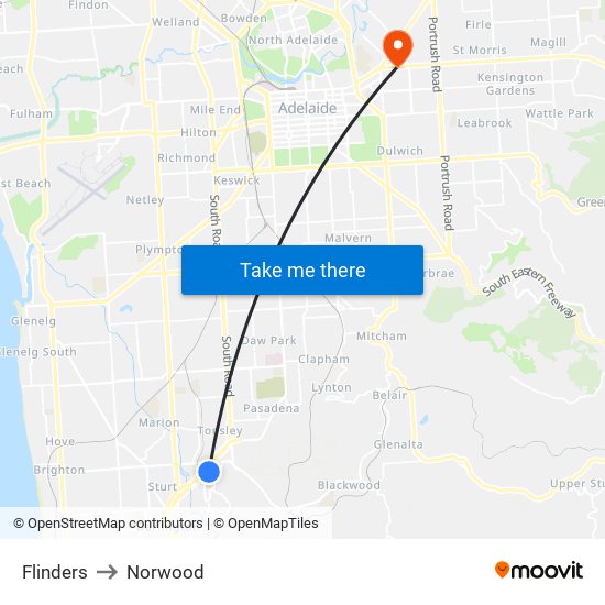 Flinders to Norwood map