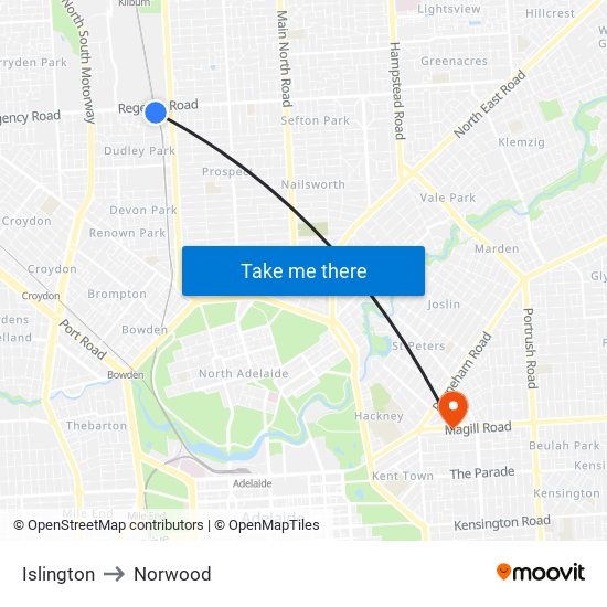 Islington to Norwood map