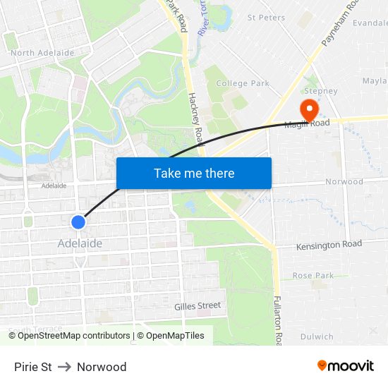 Pirie St to Norwood map