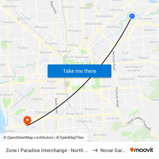 Zone I Paradise Interchange - North West side to Novar Gardens map