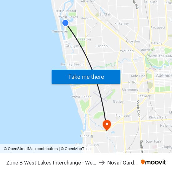 Zone B West Lakes Interchange - West side to Novar Gardens map