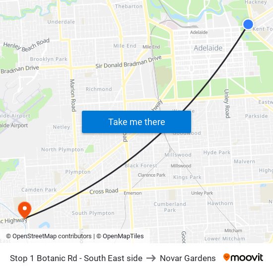 Stop 1 Botanic Rd - South East side to Novar Gardens map