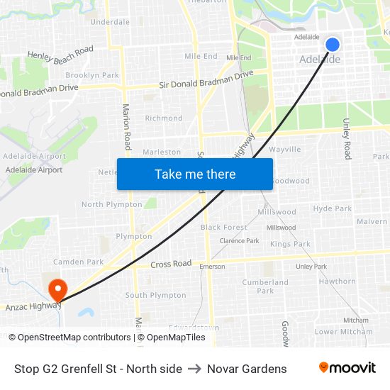 Stop G2 Grenfell St - North side to Novar Gardens map