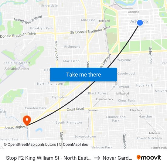 Stop F2 King William St - North East side to Novar Gardens map