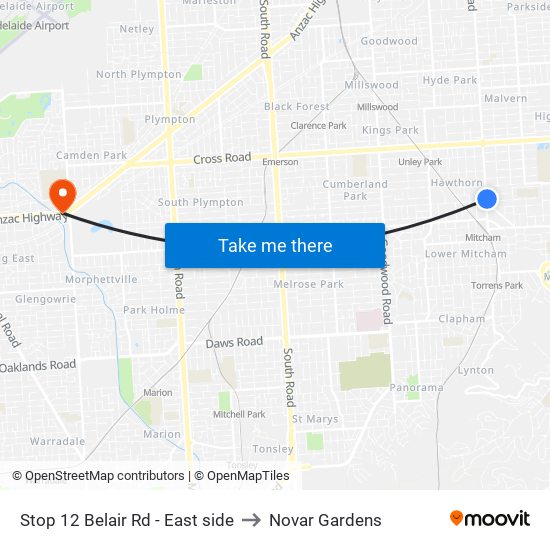 Stop 12 Belair Rd - East side to Novar Gardens map