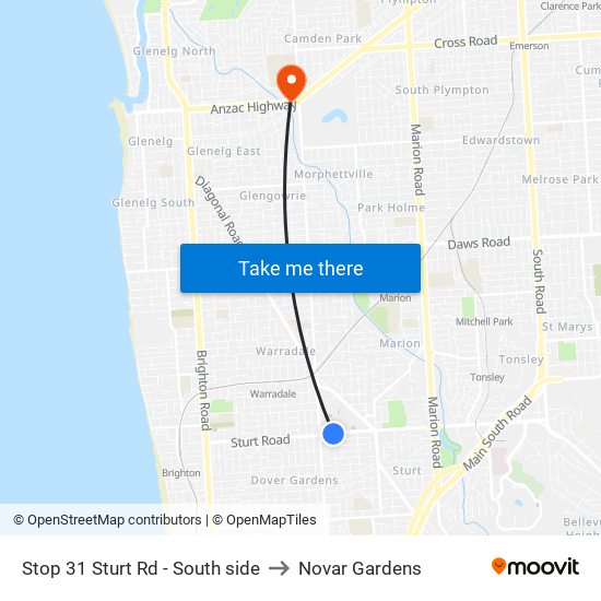 Stop 31 Sturt Rd - South side to Novar Gardens map