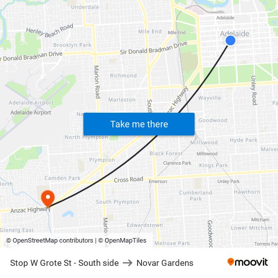 Stop W Grote St - South side to Novar Gardens map