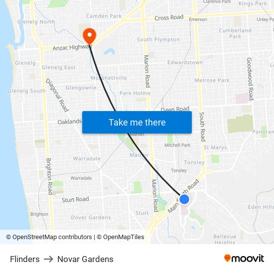 Flinders to Novar Gardens map