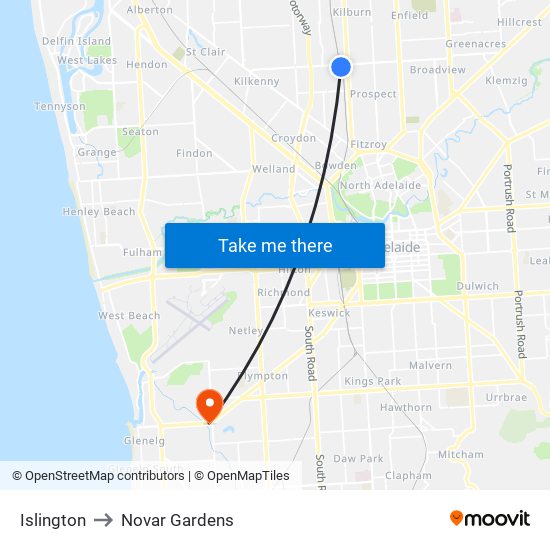 Islington to Novar Gardens map