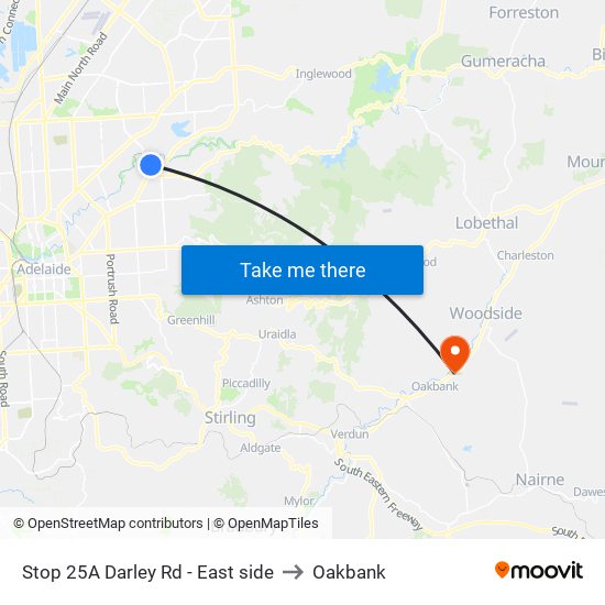 Stop 25A Darley Rd - East side to Oakbank map